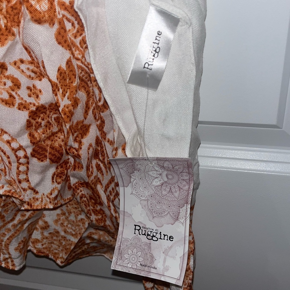 White Boho Kimono with Rust Floral Print - Picture 4 of 6